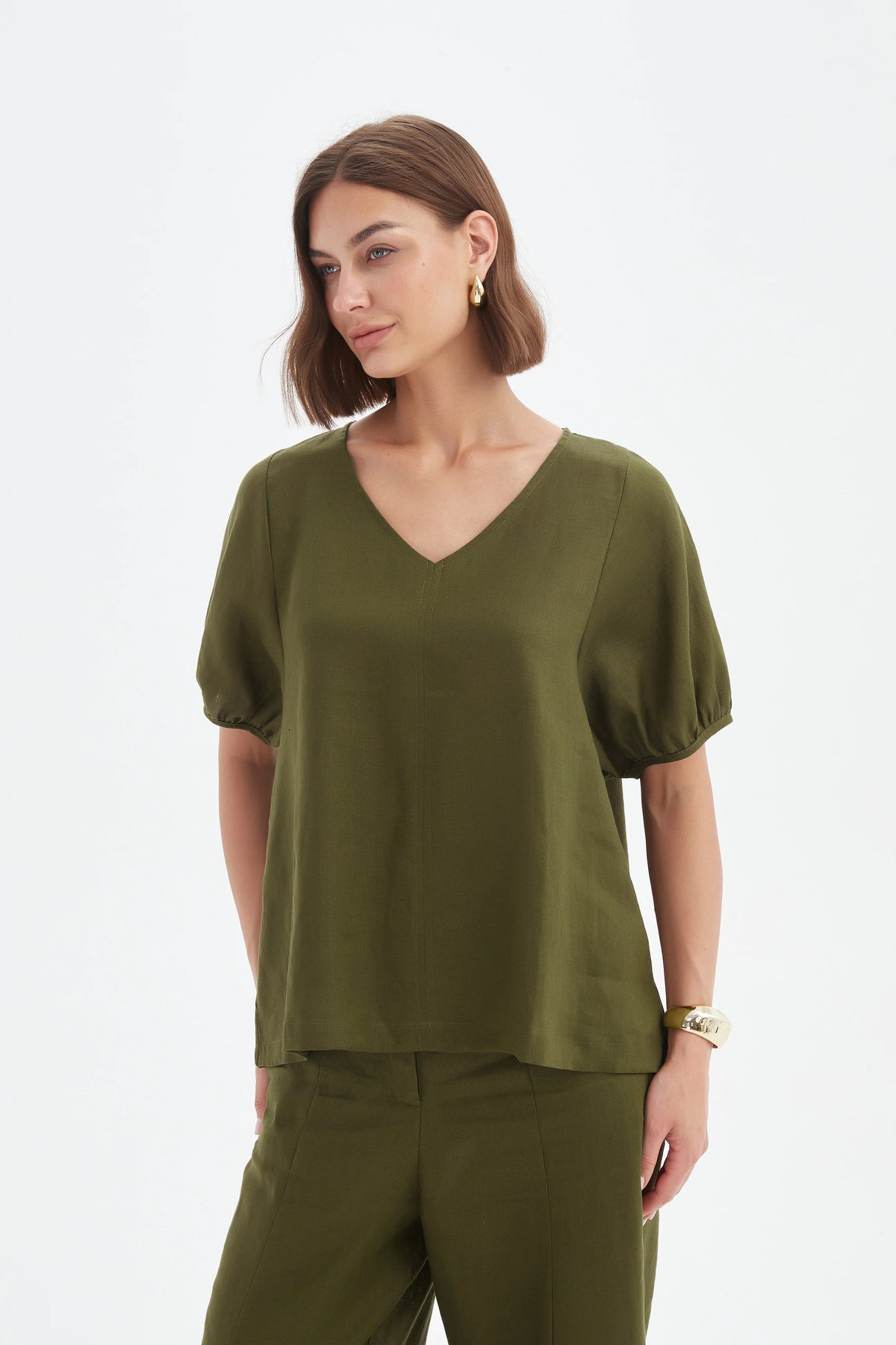 Bishop Sleeve Top - Olive