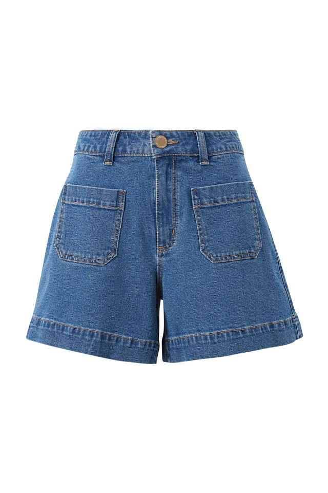 Esther Denim Patch Pocket Short Fresh Indigo