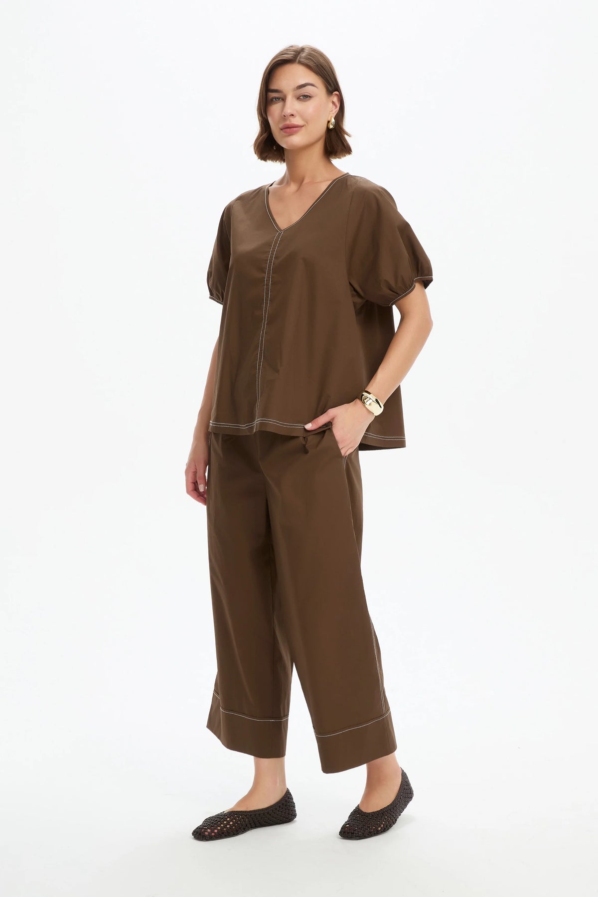 Bishop Sleeve Contrast Top
