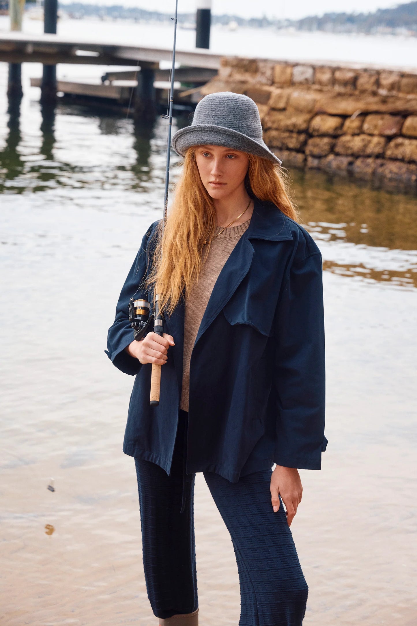 Farida Cropped Trench - Navy