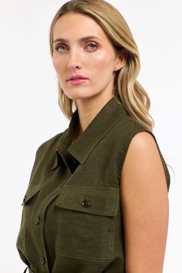 Perry Linen Vest - Khaki