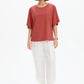 Wide Sleeve Yoke Tee - Dusty Red