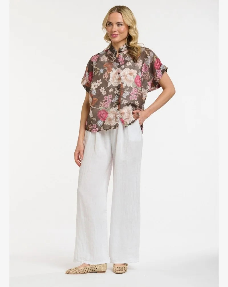 Floral Print Blouse - Chocolate - One Size