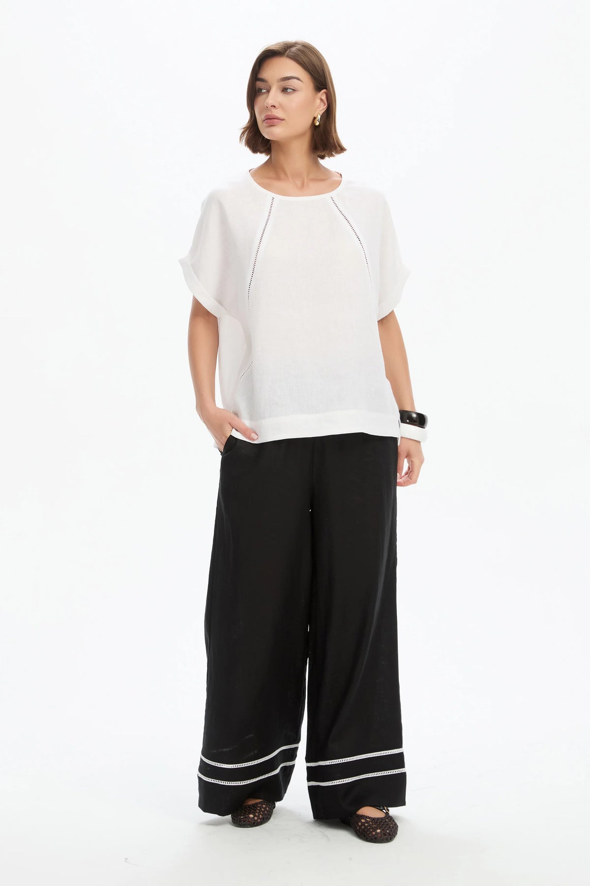 Ladder Raglan Sleeve Top - White