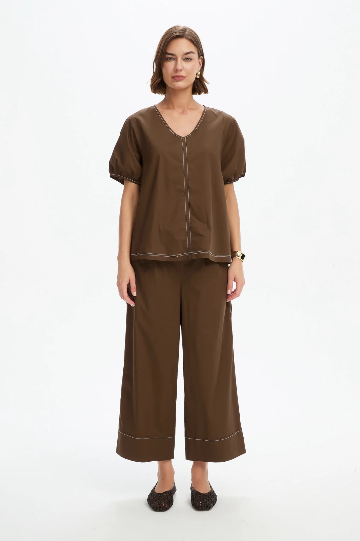 Bishop Sleeve Contrast Top