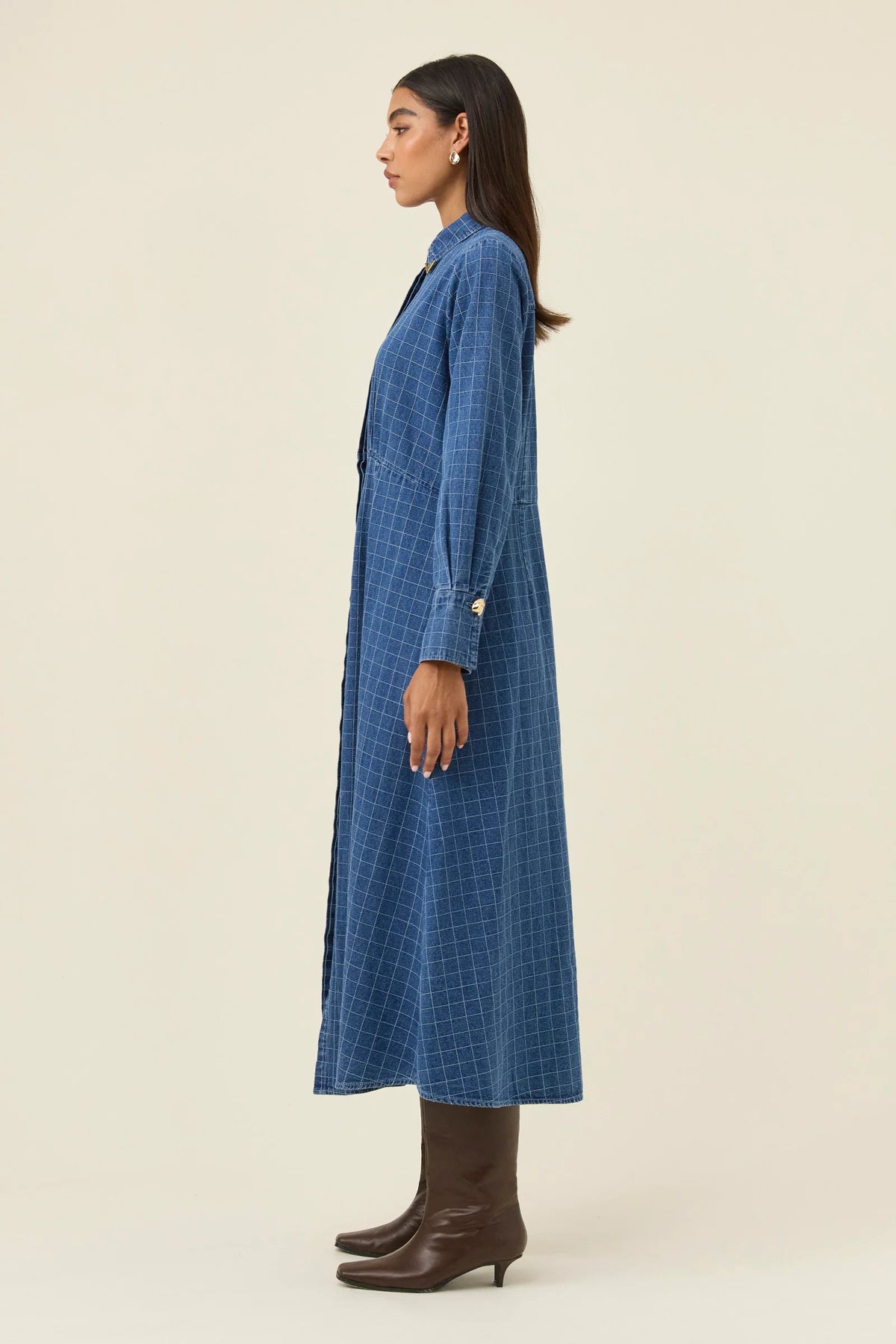 Sloane Denim Maxi Dress - Check