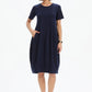 Short Sleeve Diagonal Seam Dress - Navy
