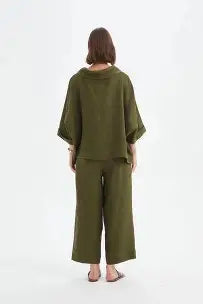 Funnel Neck Boxy Top - Olive Green