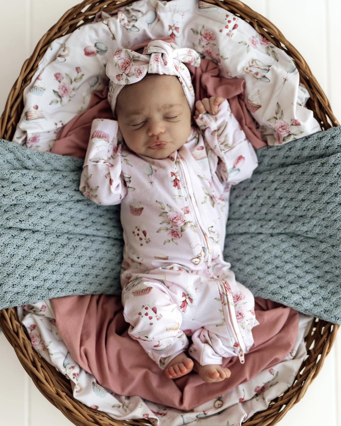Sage Diamond Knit Organic Baby Blanket