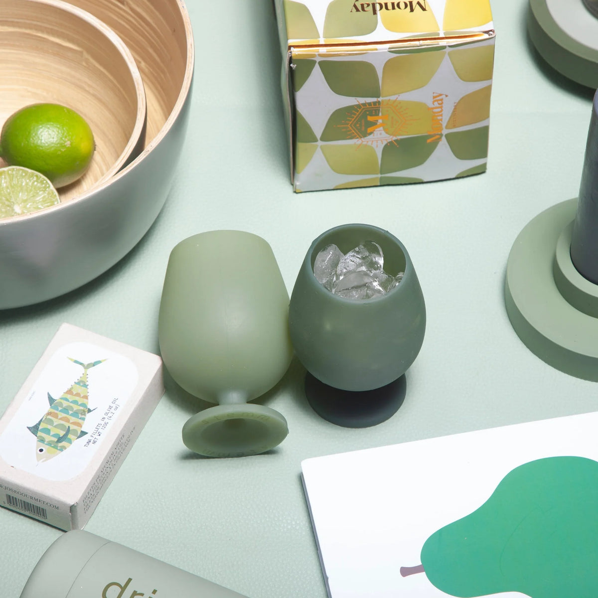 sage + olive | stemm | silicone unbreakable wine glasses