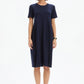 Short Sleeve Diagonal Seam Dress - Navy