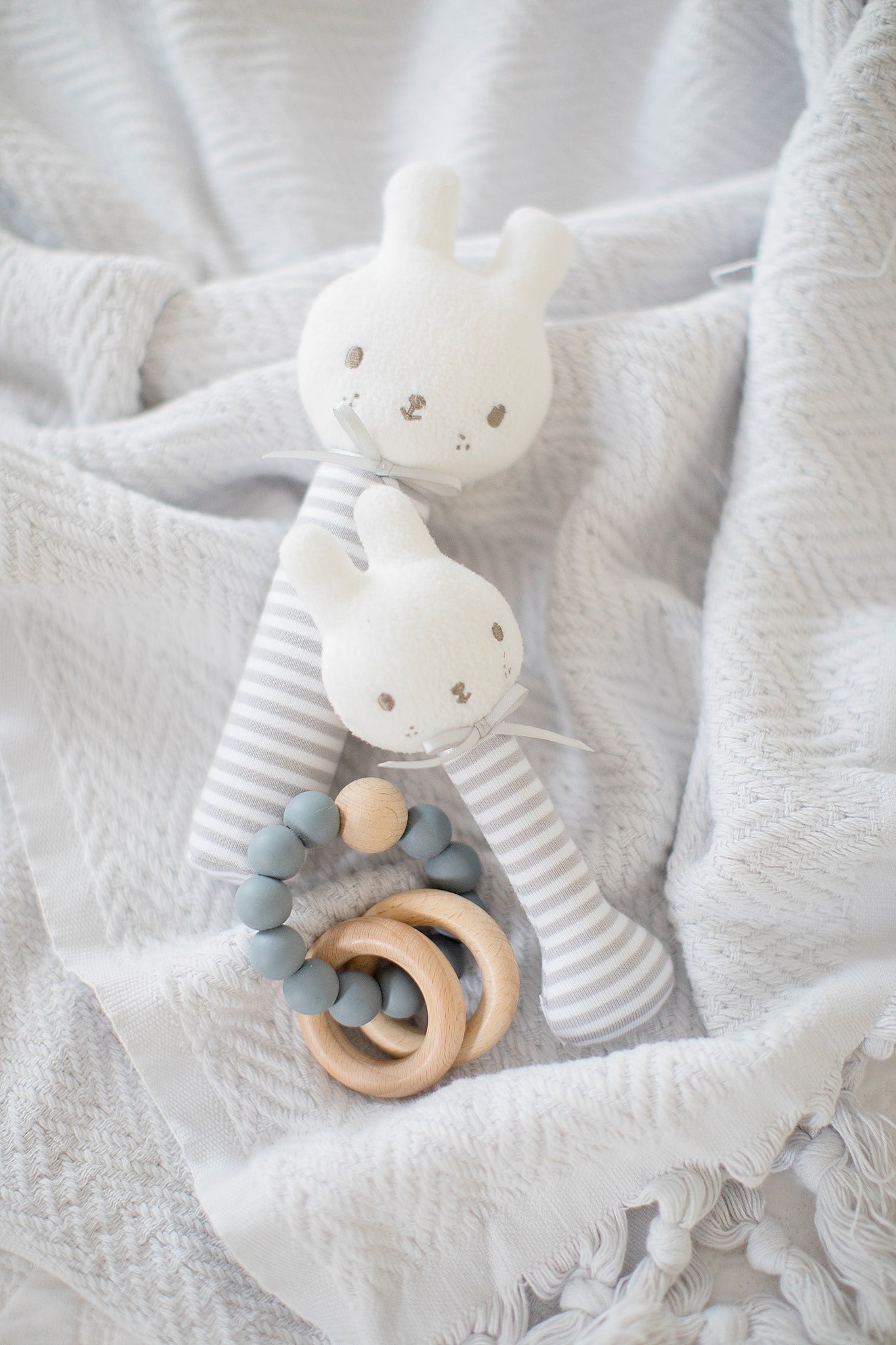 Baby Bunny Stick Rattle Grey