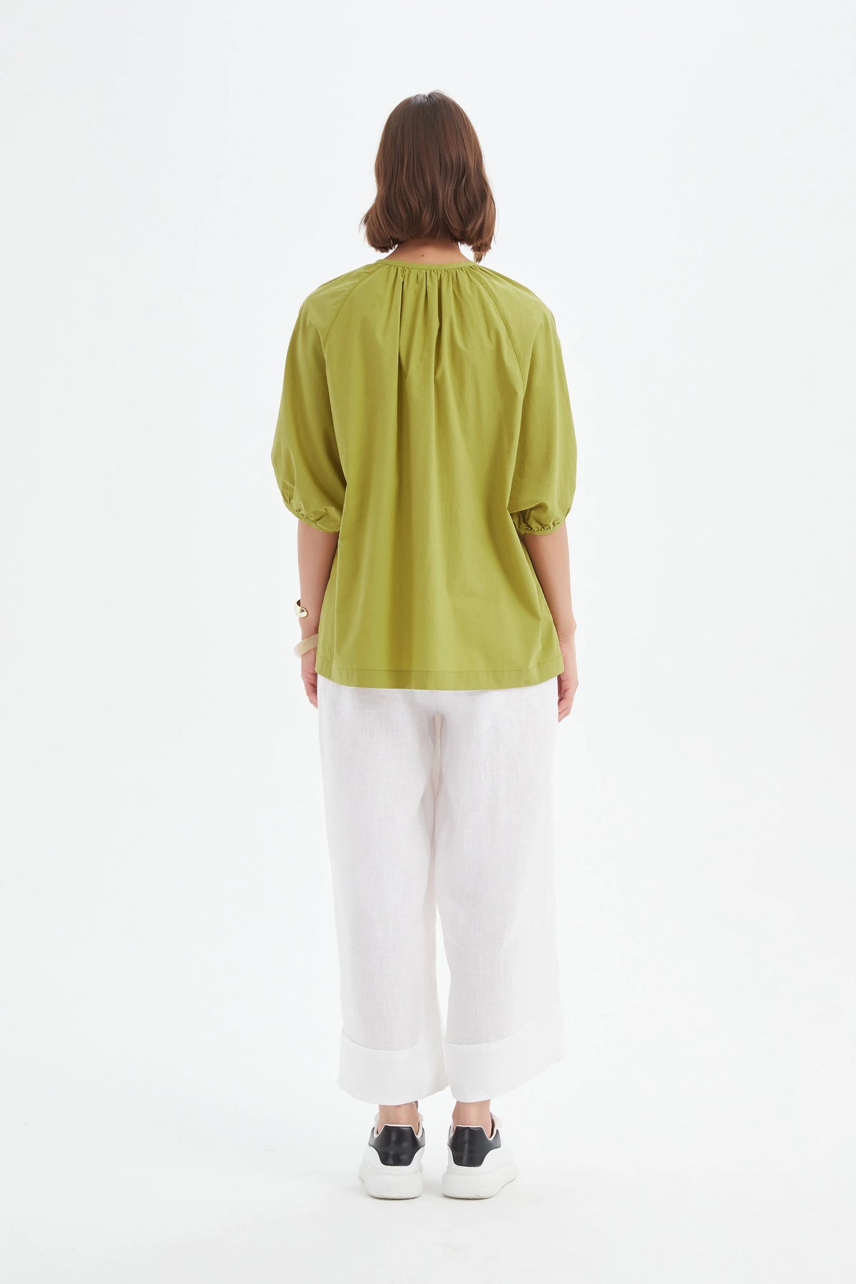 Gathered Notch Neck Top Split Pea