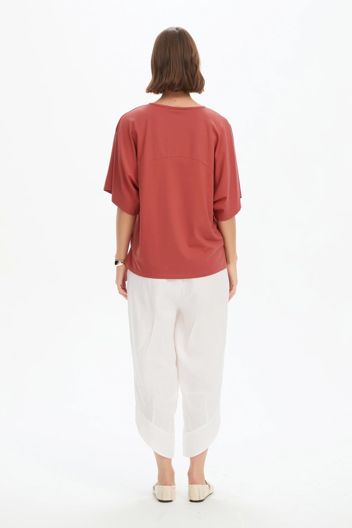 Wide Sleeve Yoke Tee - Dusty Red