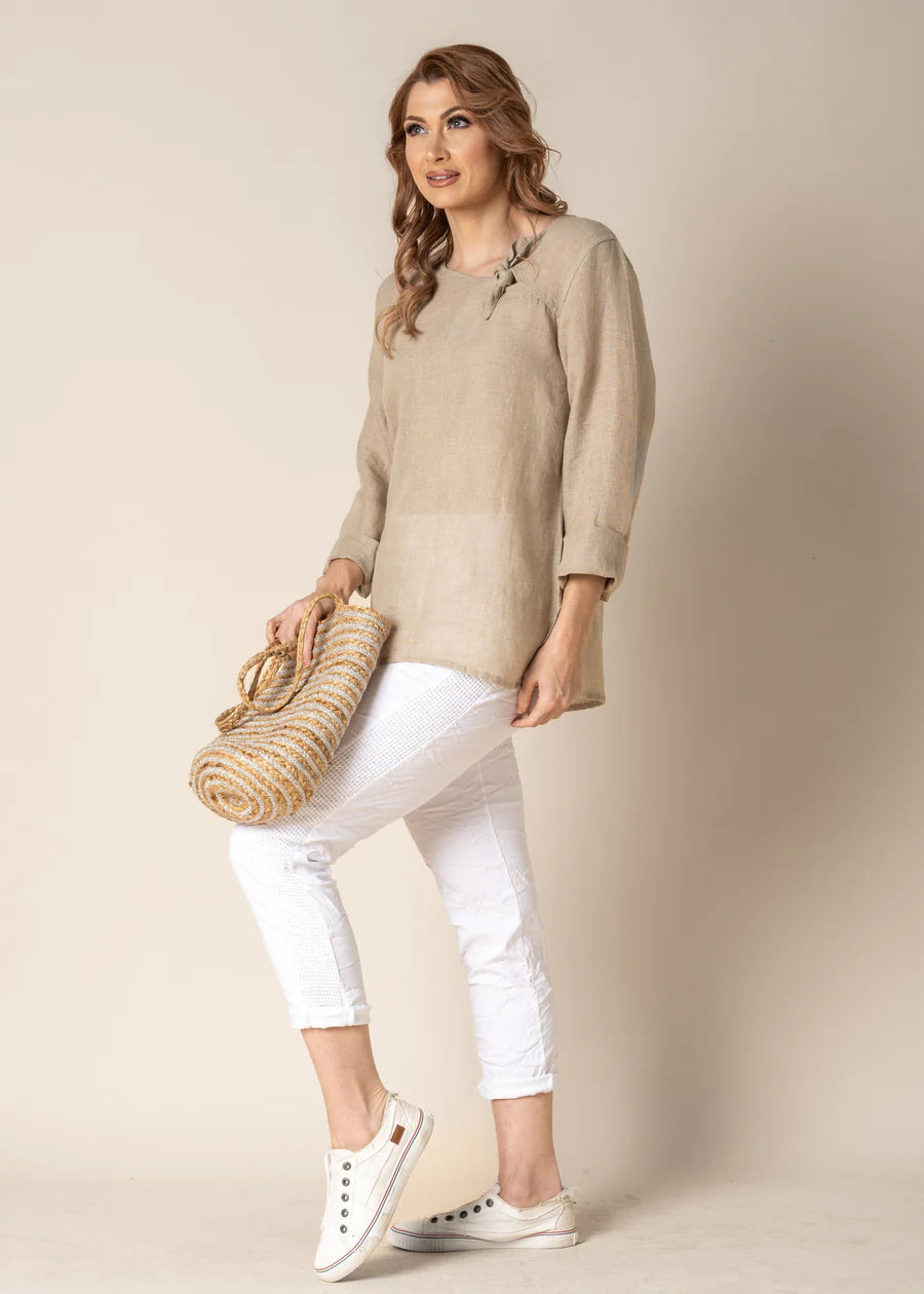 Angelina Linen Top Cream
