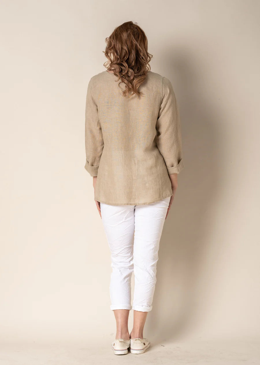 Angelina Linen Top Cream