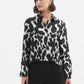 ELASTIC FRONT HEM PRINT SHIRT (BLACK & CREAM PRINT)