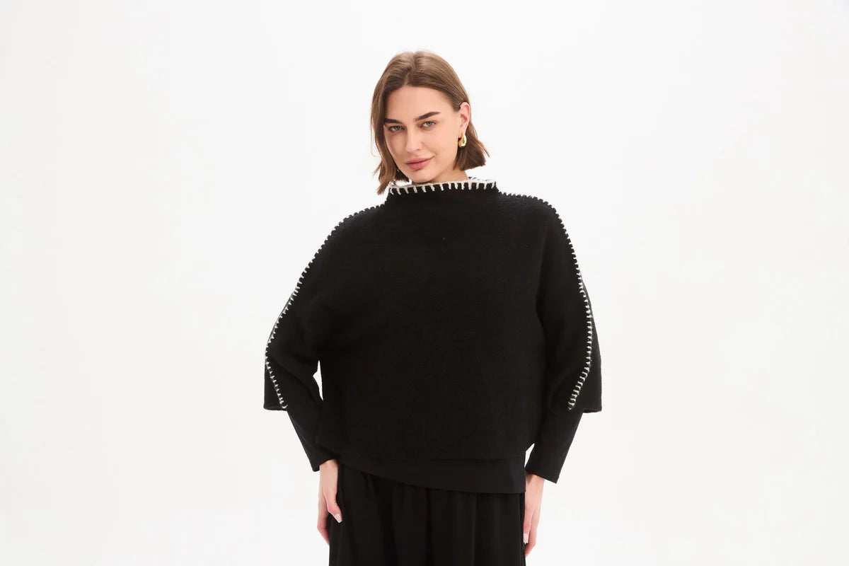 Contrast Stitch Detail Knit - Black