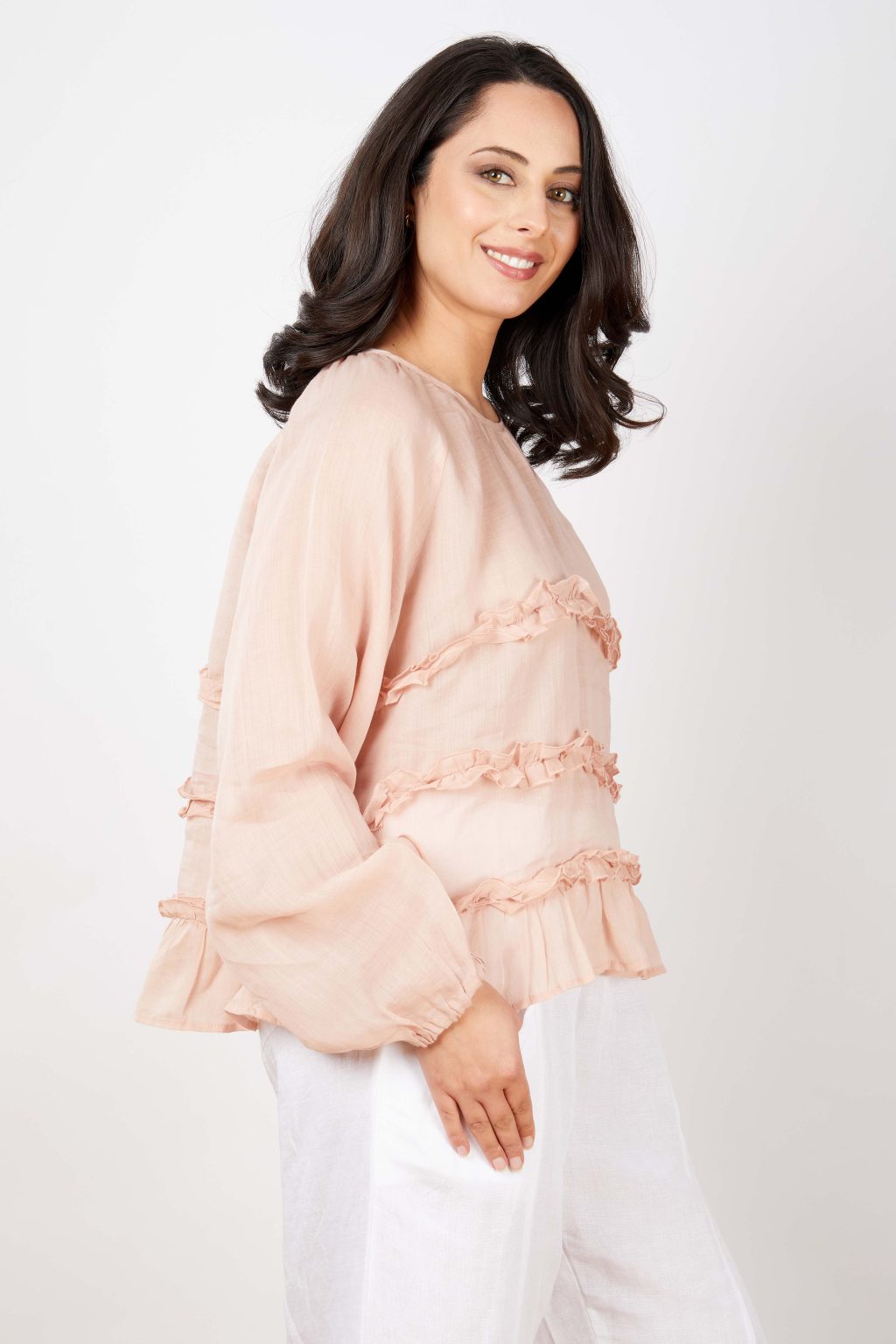 Amanda Silk Linen Top Peachy Pink