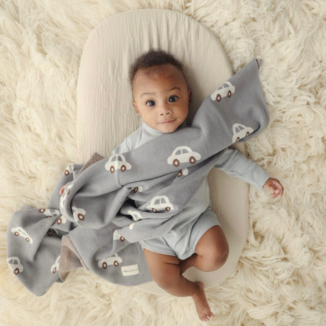 100% Cotton Blanket - Grey Cars