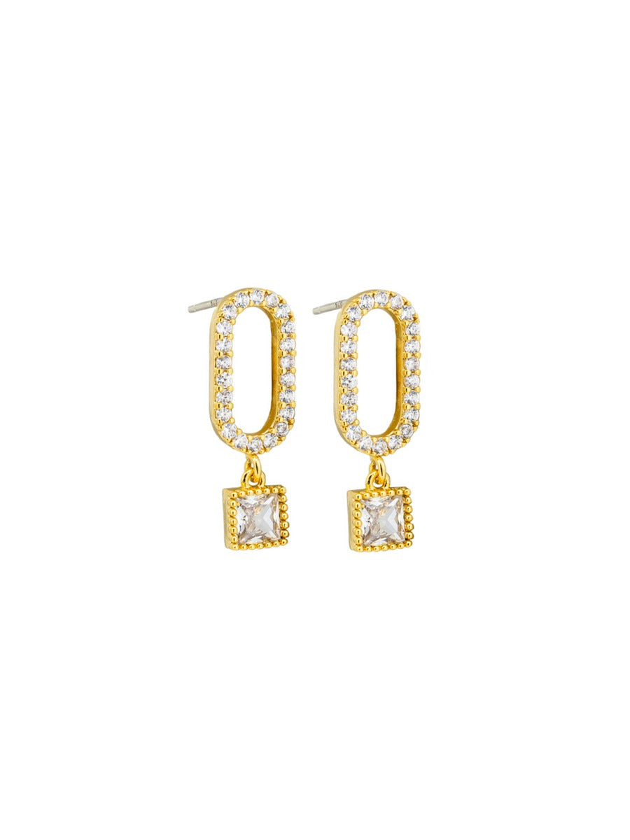 Gold Oval Crystal Earings