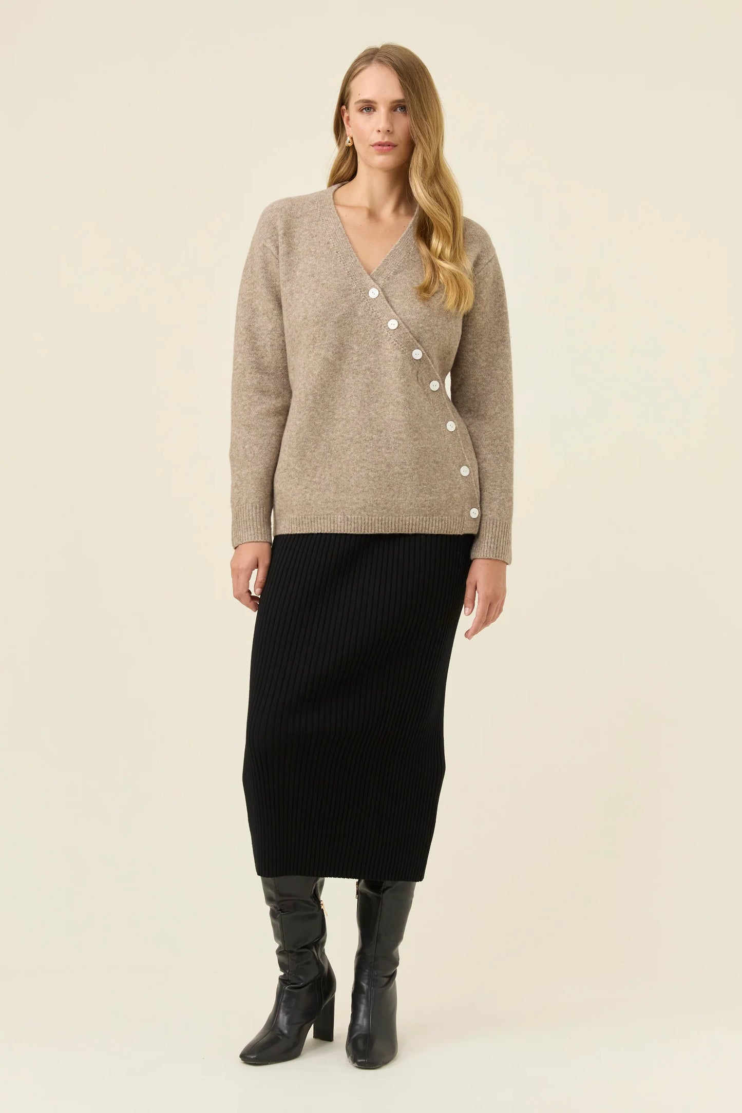 Miru Button Cardigan - Stone