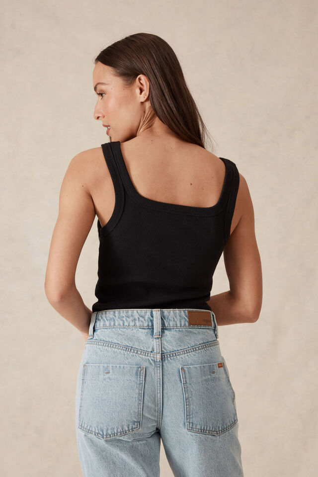 Zaeli Contour Rib Square Neck Tank / Black