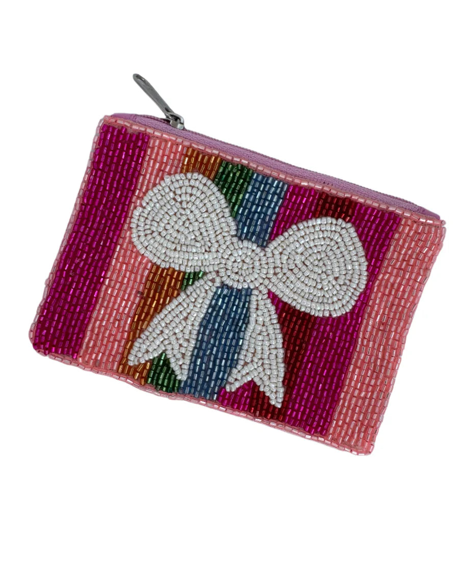 Rainbow Stripe Beaded Bow Coin Purse