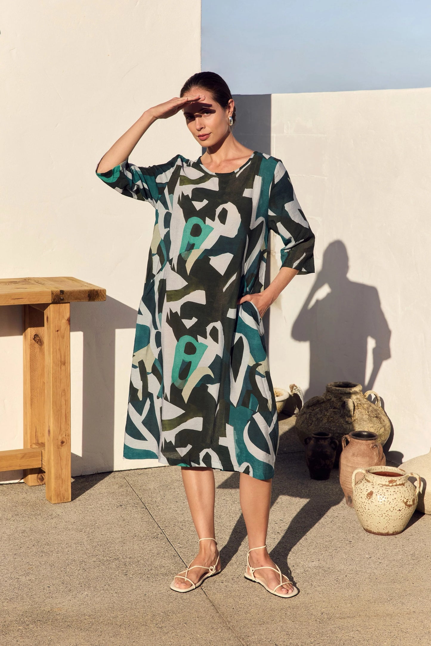 Curve Seam Print Dress