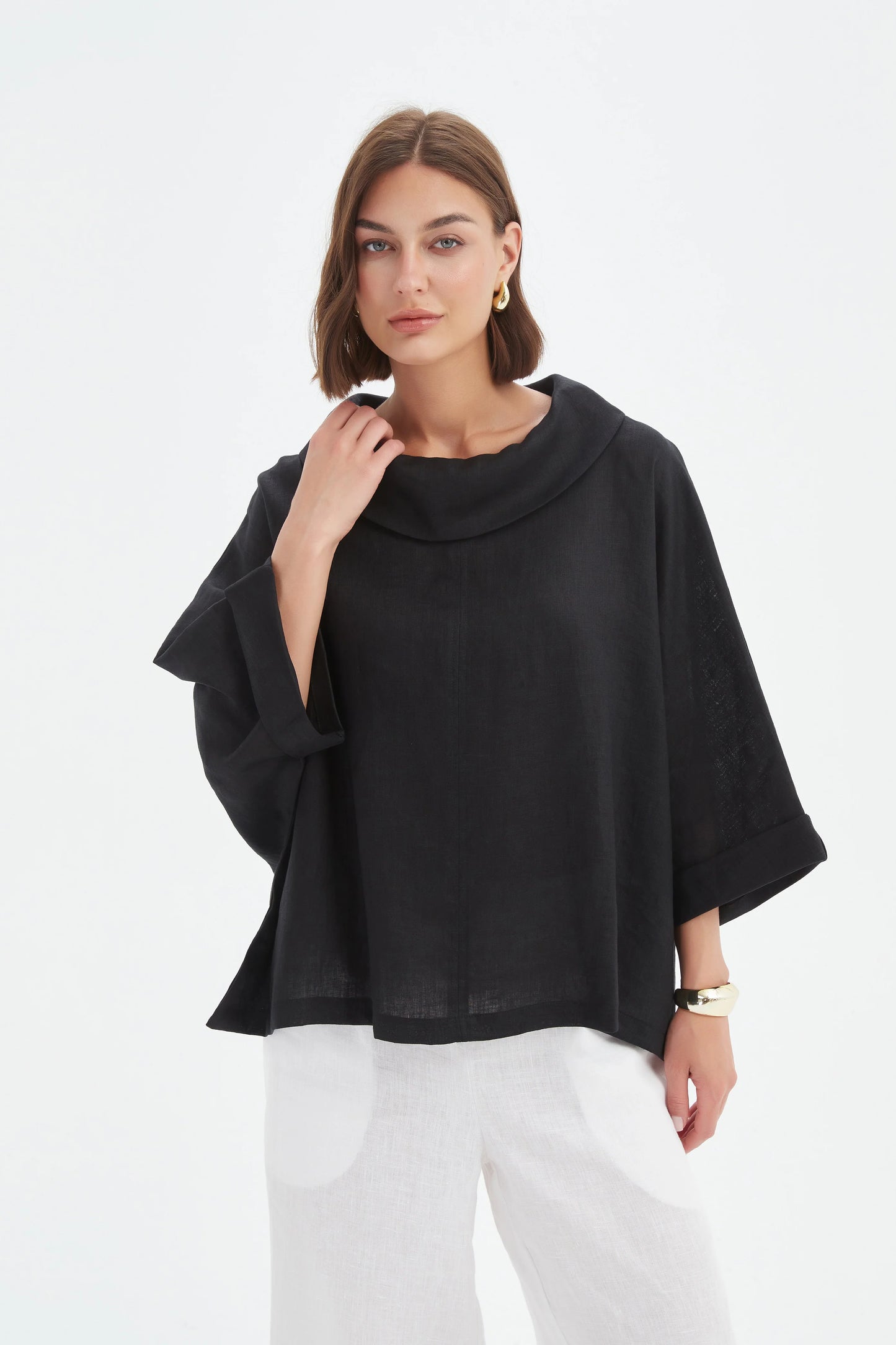 Funnel Neck Boxy Top - Black
