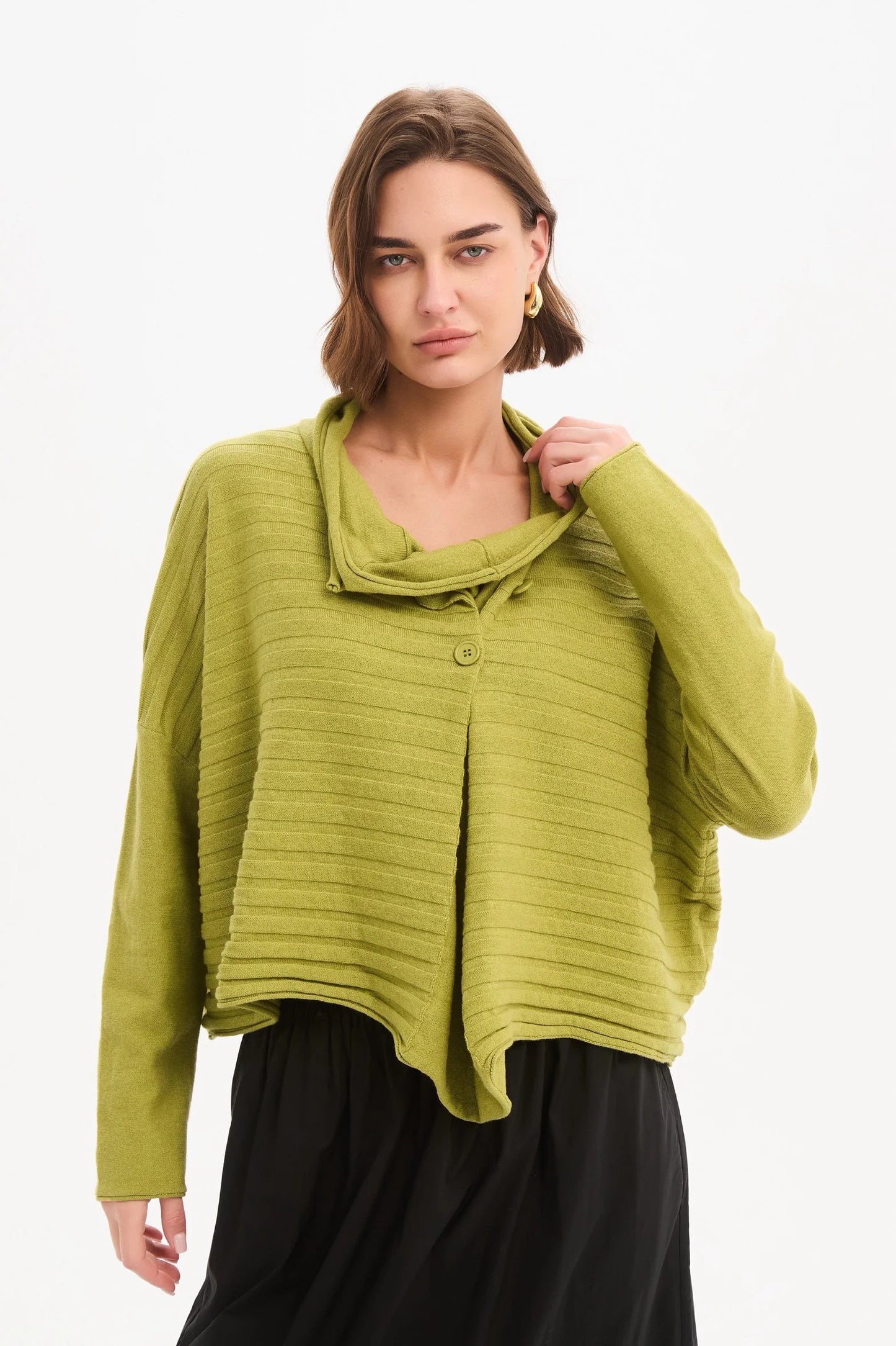 Cowl Neck  Button Knit - Deep Citrus
