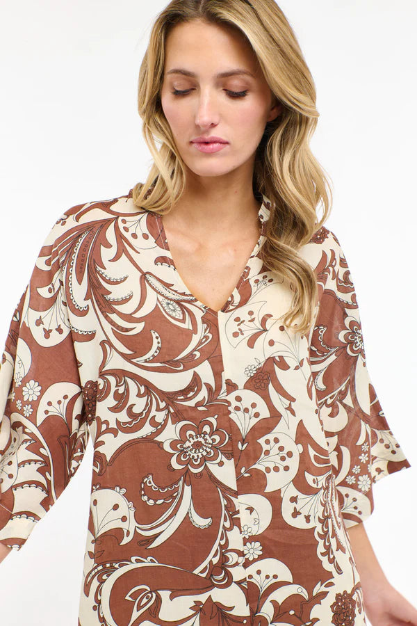 Belinda Print Dress - Pecan / White