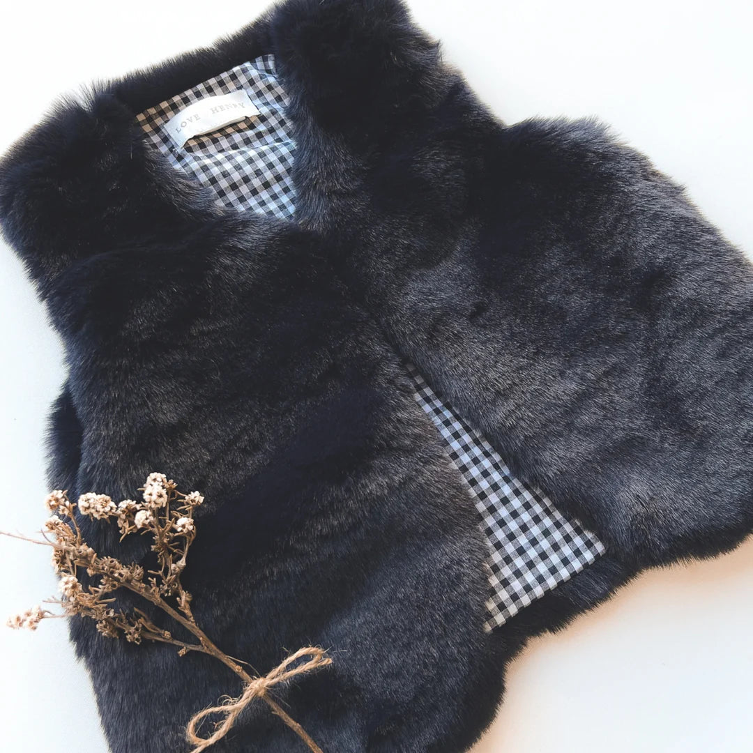Girls Fur Vest - Navy