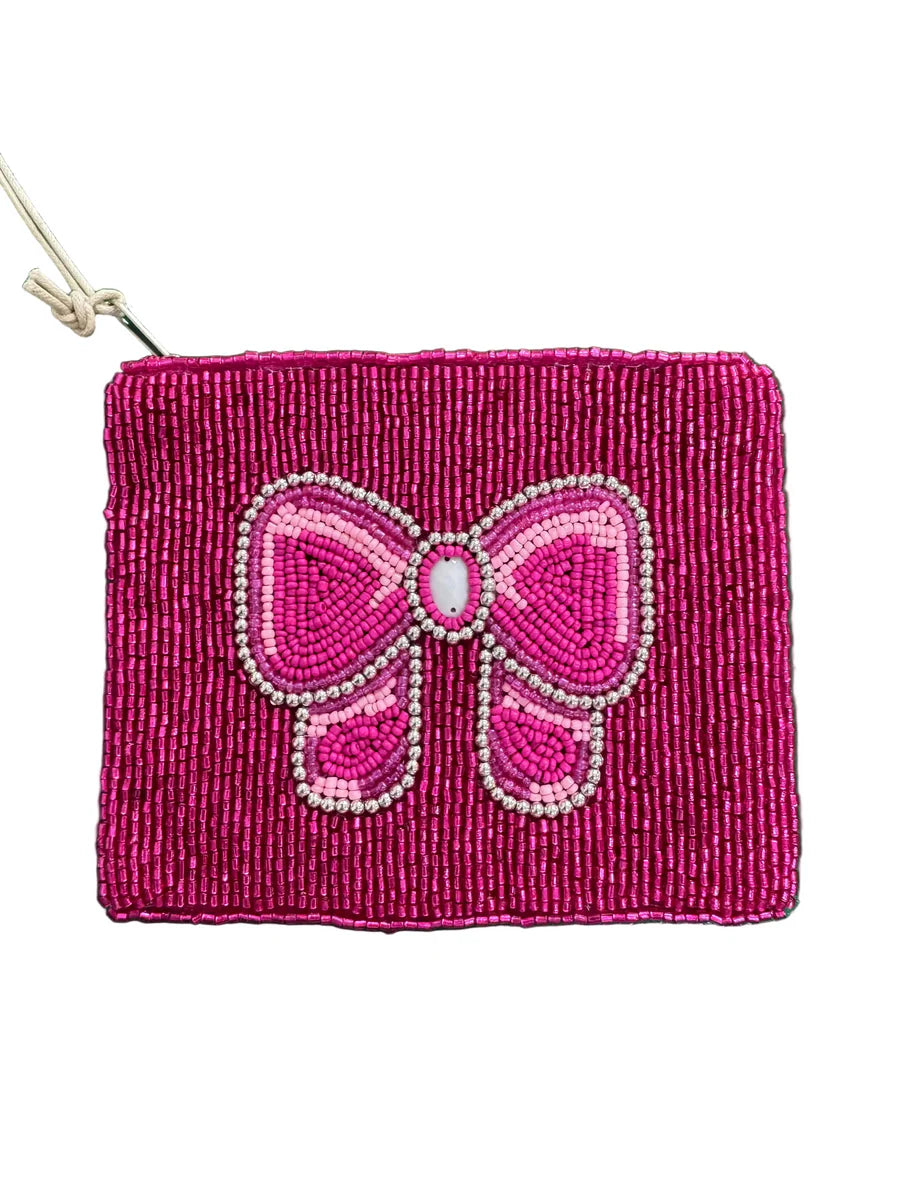 Pink Beaded Bow Coin Purse