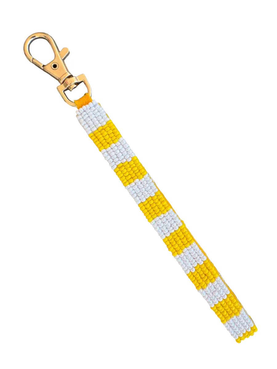 Stripey Beaded Keychain - Yellow