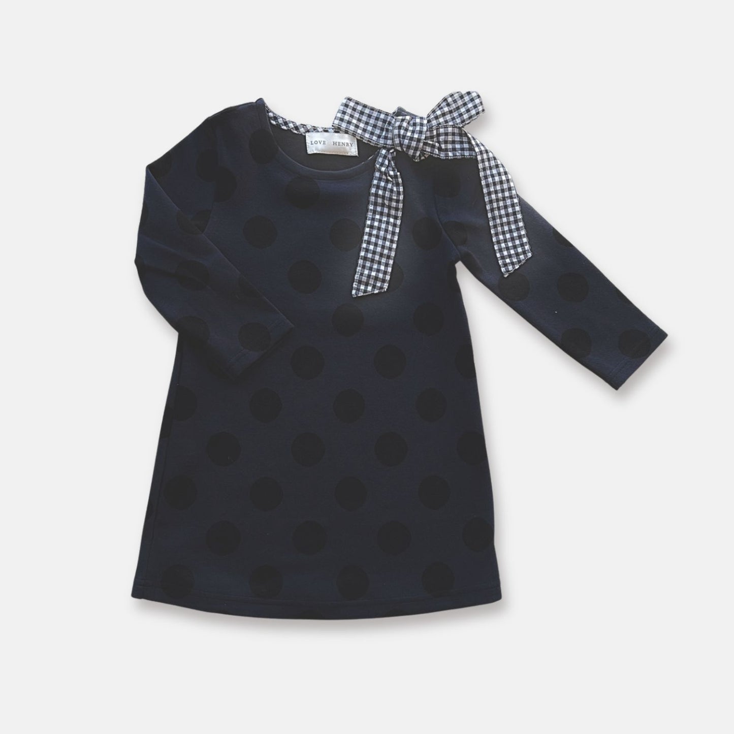 Girls Mary Dress - Navy & Black Spot