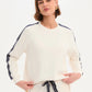 STRIPE SLEEVE SWEAT - CREAM & NAVY