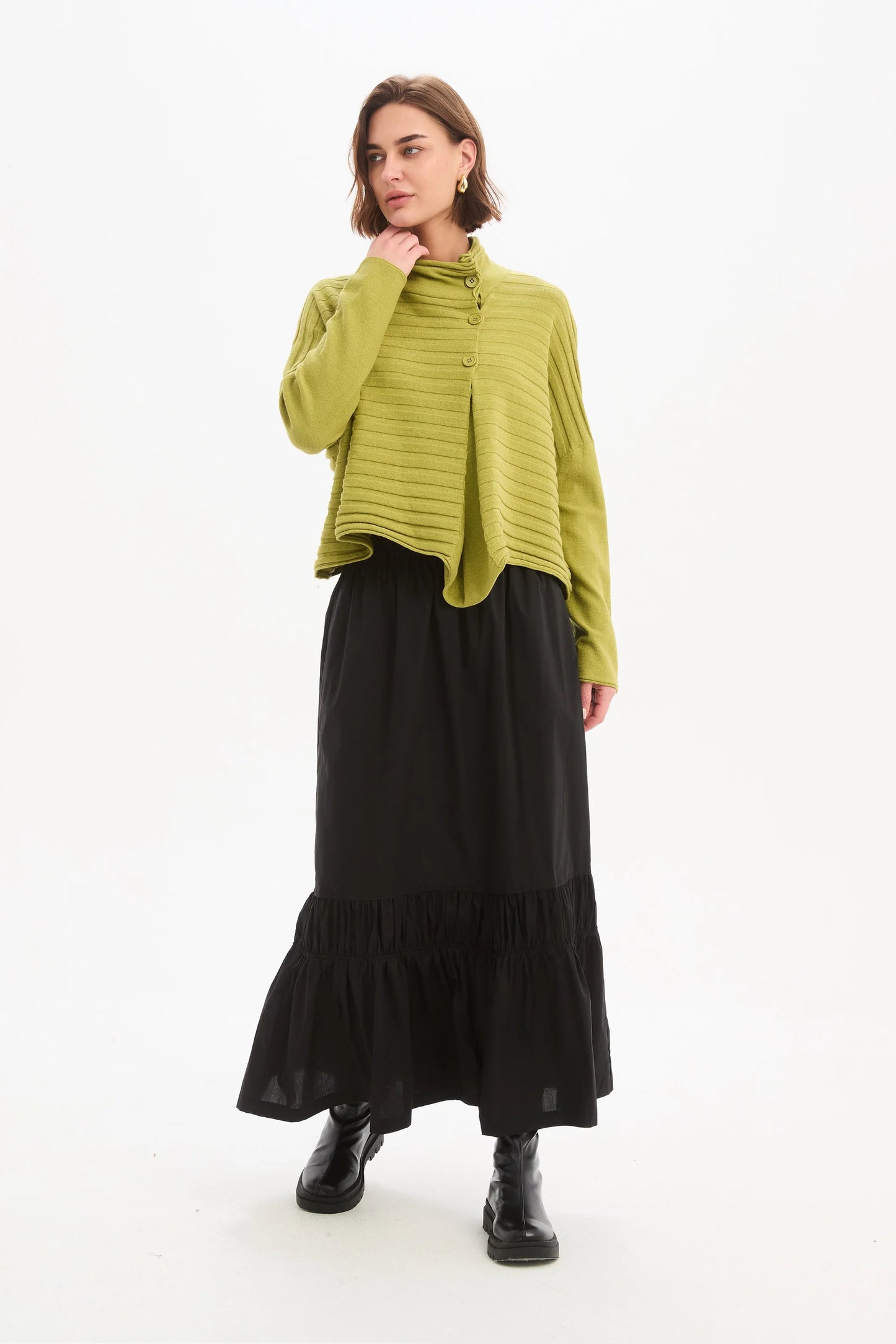 Cowl Neck  Button Knit - Deep Citrus