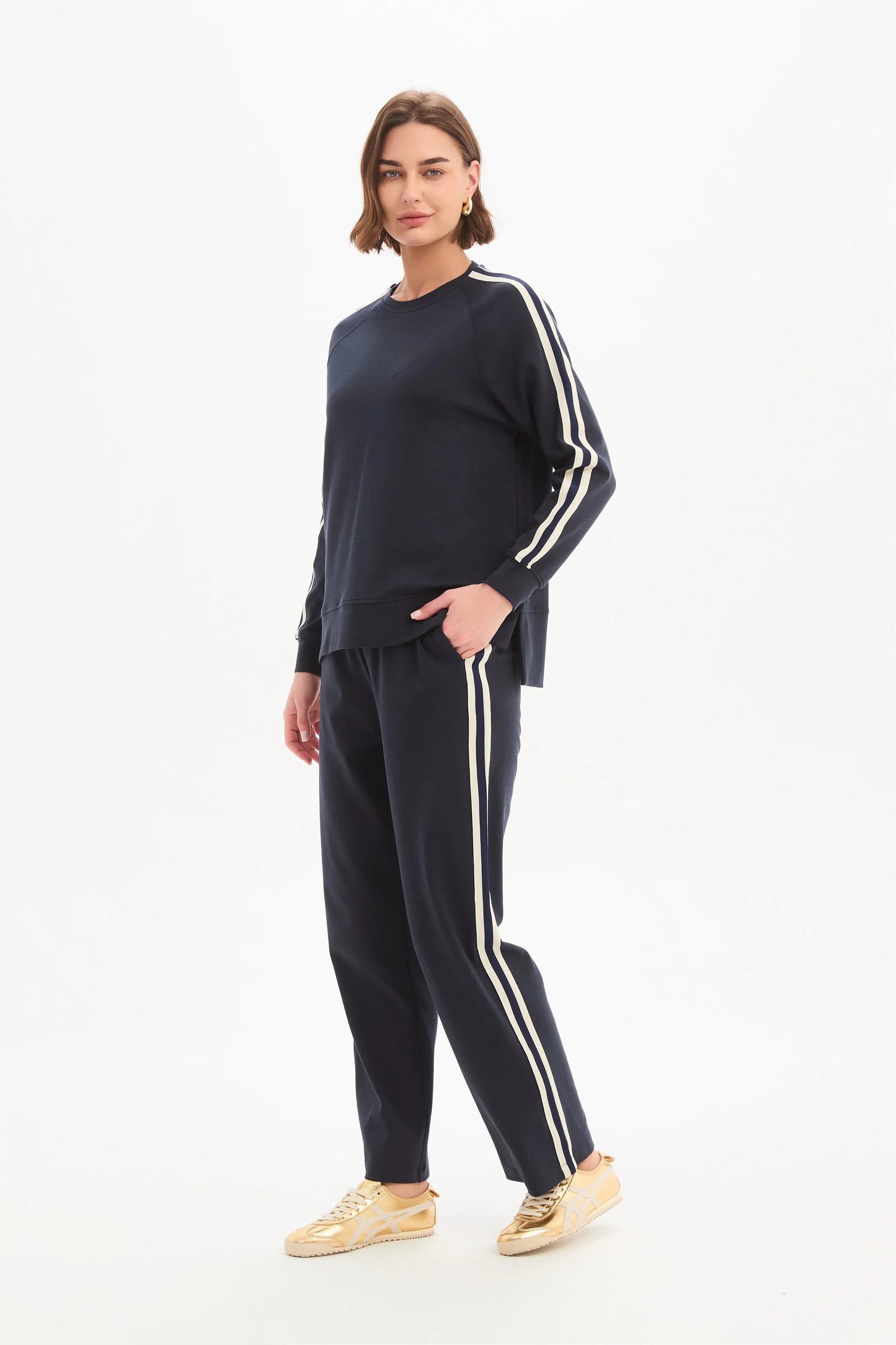 STRIPE SLEEVE SWEAT - NAVY & CREAM