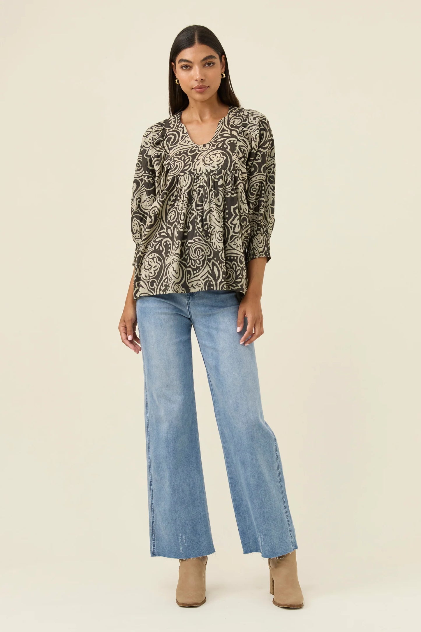 Wilma Top - Stone Paisley