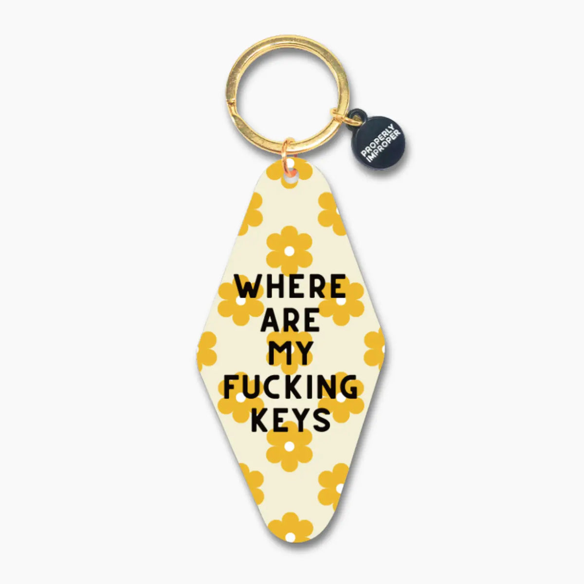 Printed Keychain Yellow Floral Where Are My Fucking Keys - Yellow