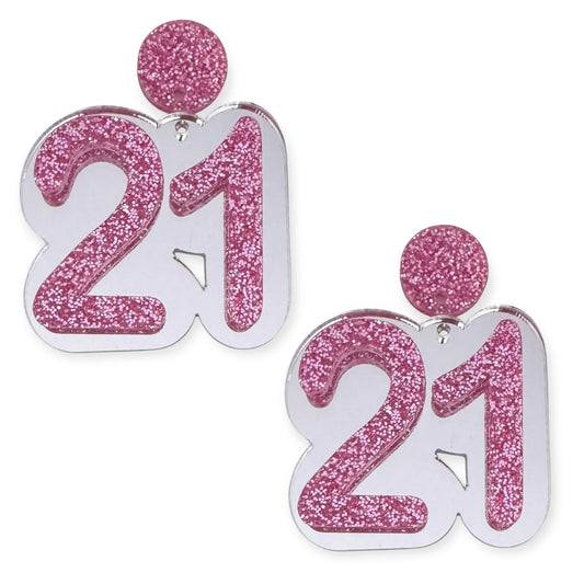 21 Birthday Earrings (Silver/Pink)