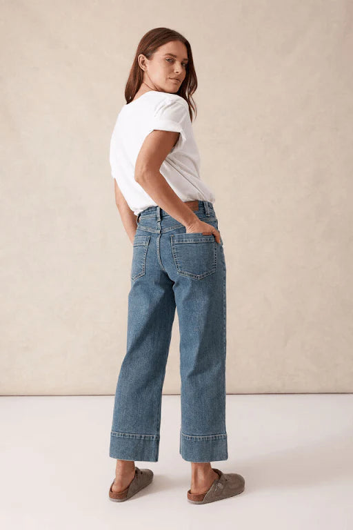 JUDE WIDE LEG CROP JEAN/MID INDIGO