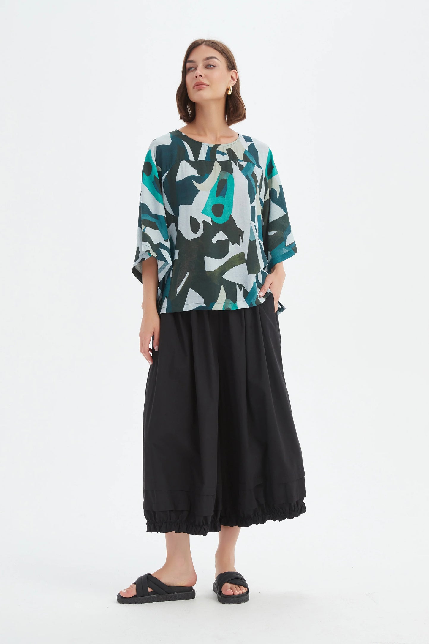Wide Sleeve Print Top