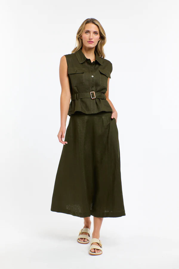 Dakota Linen Skirt Khaki