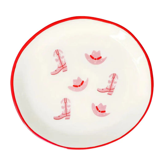 Round Trinket Tray Cowgirl Boot & Hat