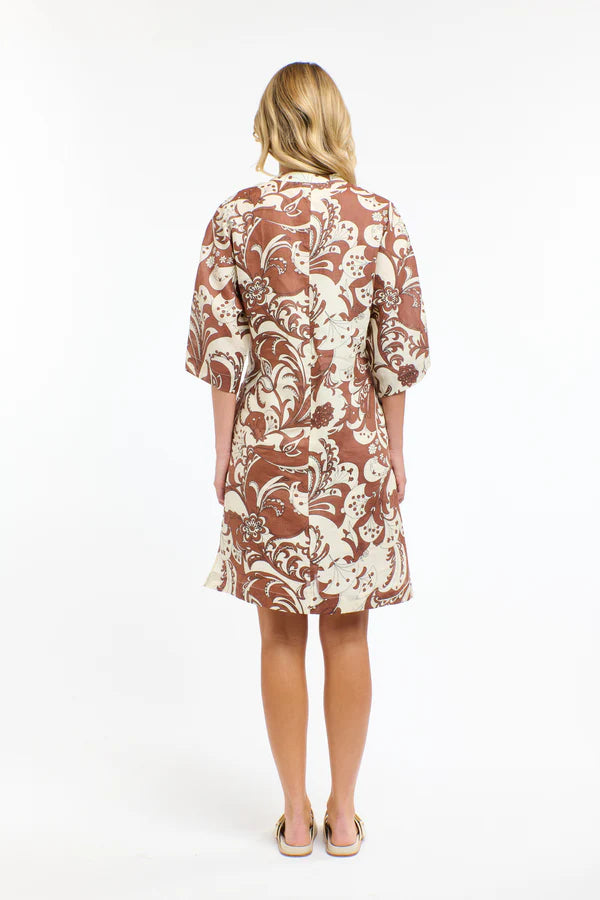 Belinda Print Dress - Pecan / White