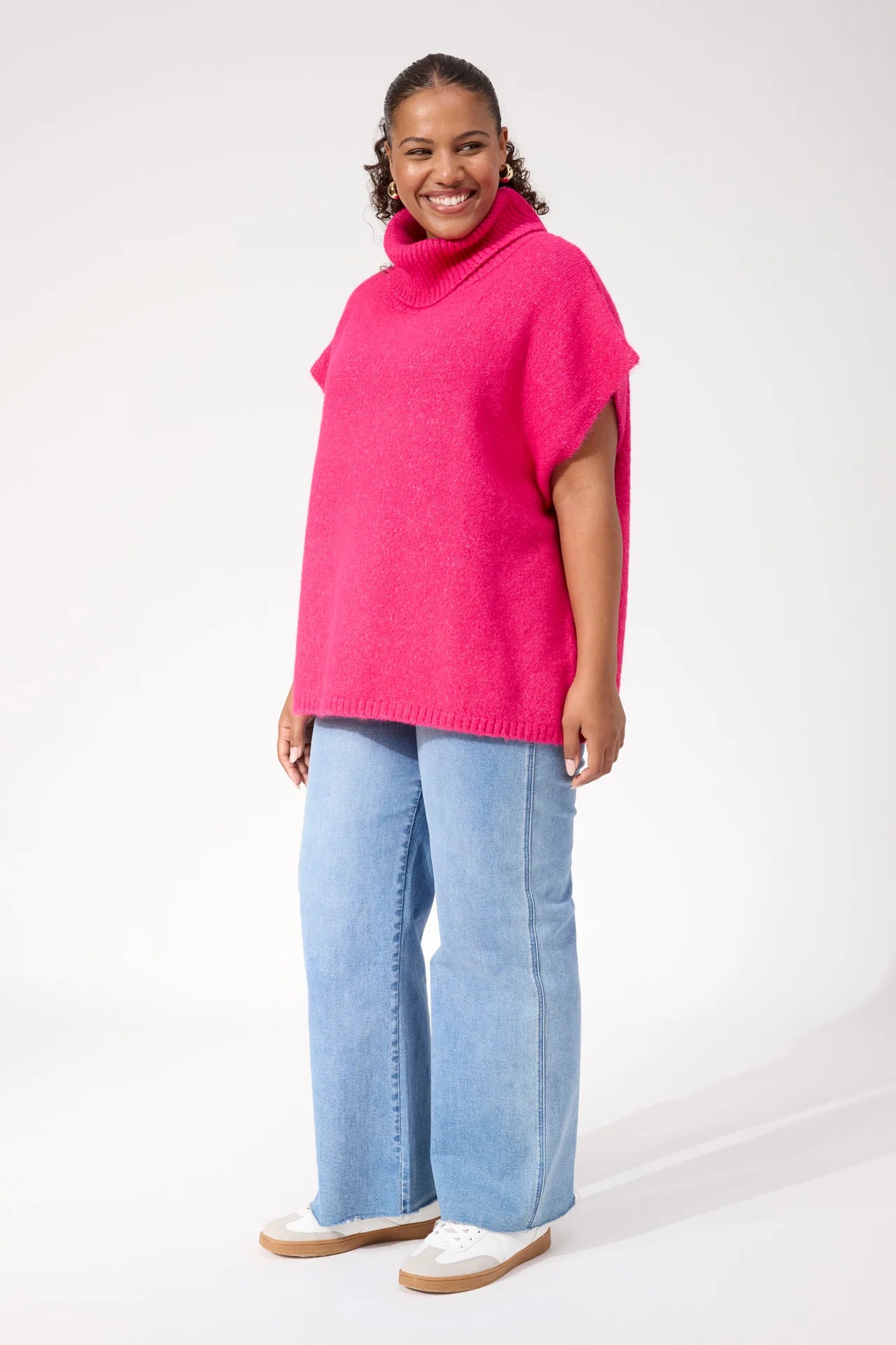 Valenza Knit Poncho - Hot Pink (One Size)
