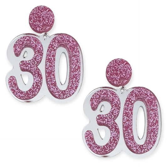 30 Birthday Earrings (Silver / Pink)