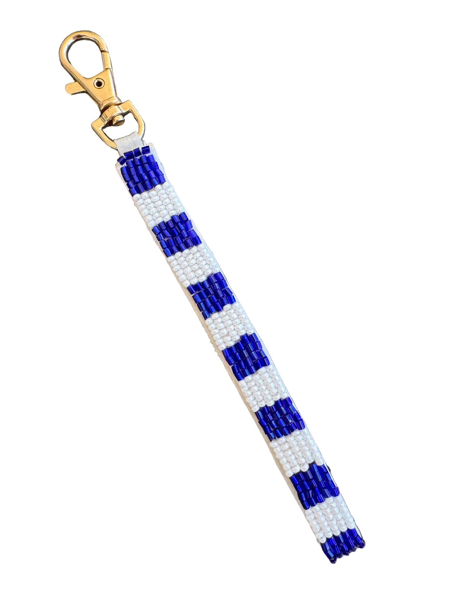 Stripey Beaded Keychain - Navy